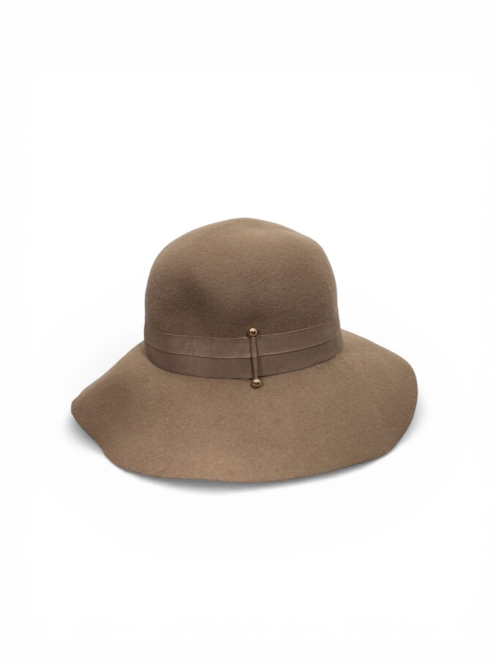 Nine West Taupe Wide-Brim Wool Felt Floppy Hat